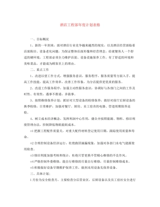 酒店工程部年度计划表格
