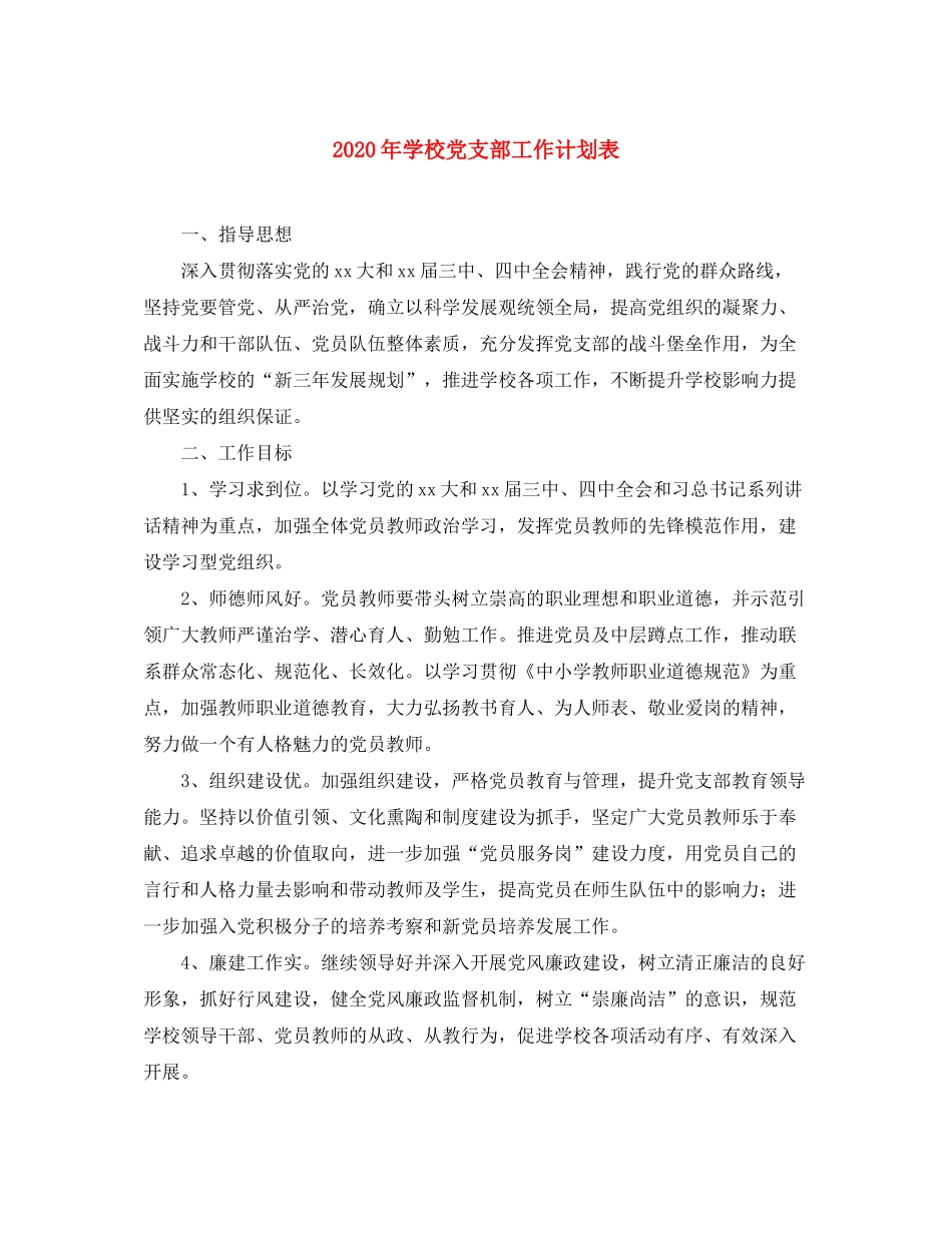2020年学校党支部工作计划表_第1页