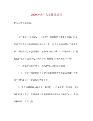 护士个人工作计划书