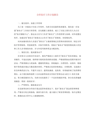 合作医疗工作计划报告