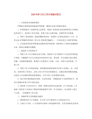 2020年护士长工作计划格式范文