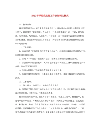 2020年学校党支部工作计划例文格式