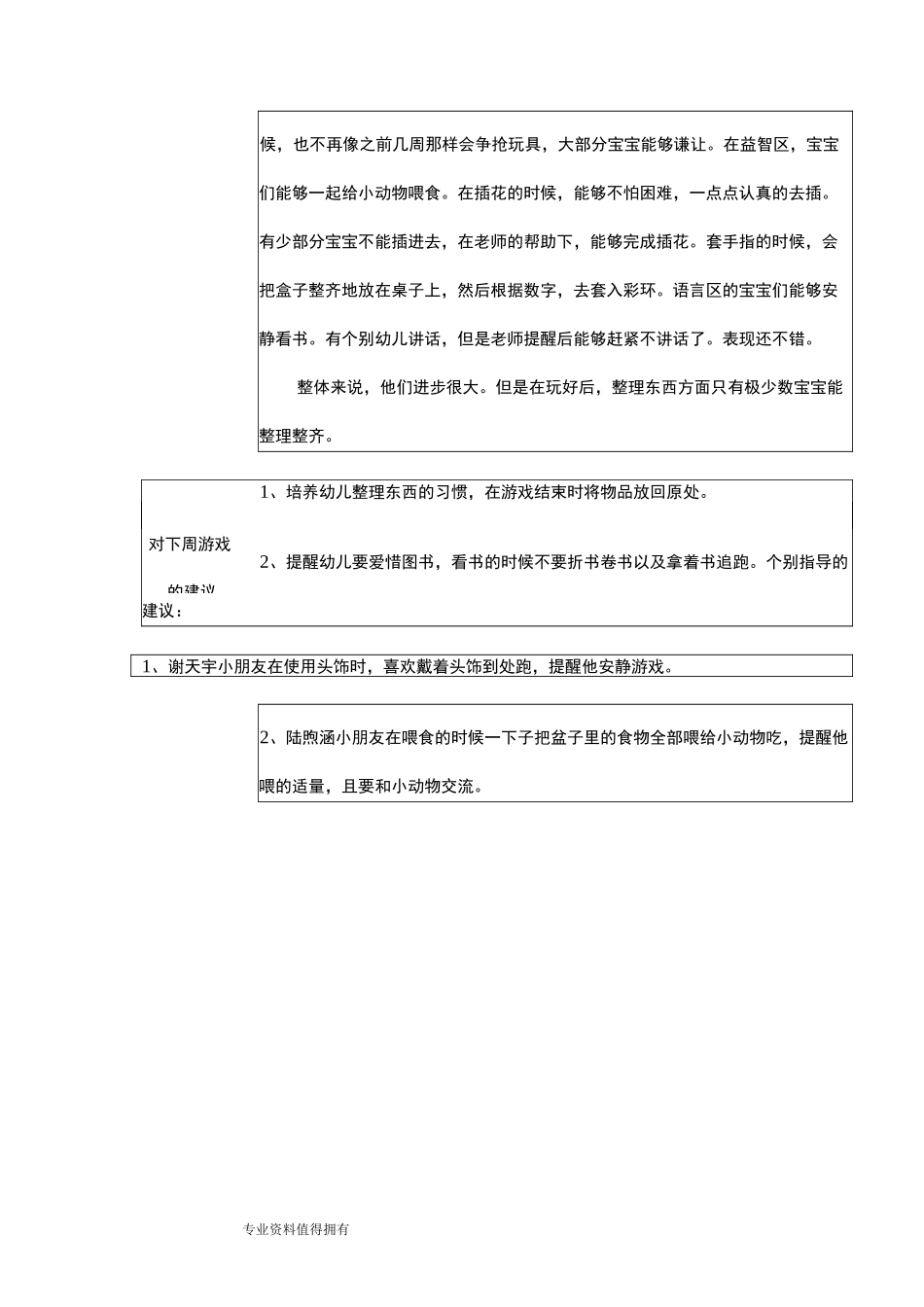 小班下学期区域游戏观察记录_第2页