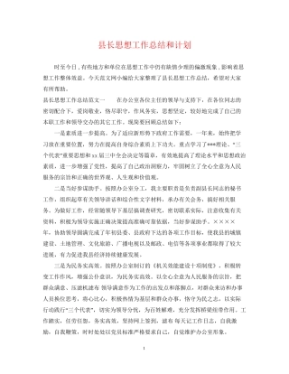 县长思想工作总结和计划