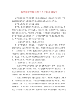 新学期大学辅导员个人工作计划范文