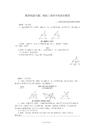 初中数学九年级模型构建专题：相似三角形中的基本模型 练习题 附加答案