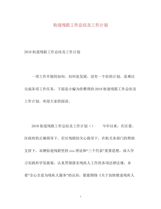 街道残联工作总结及工作计划2