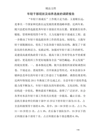 年轻干部现状及培养选拔的调研报告