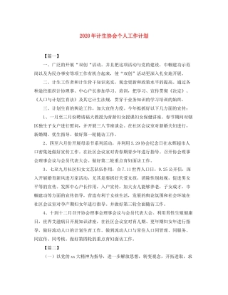 2020年计生协会个人工作计划
