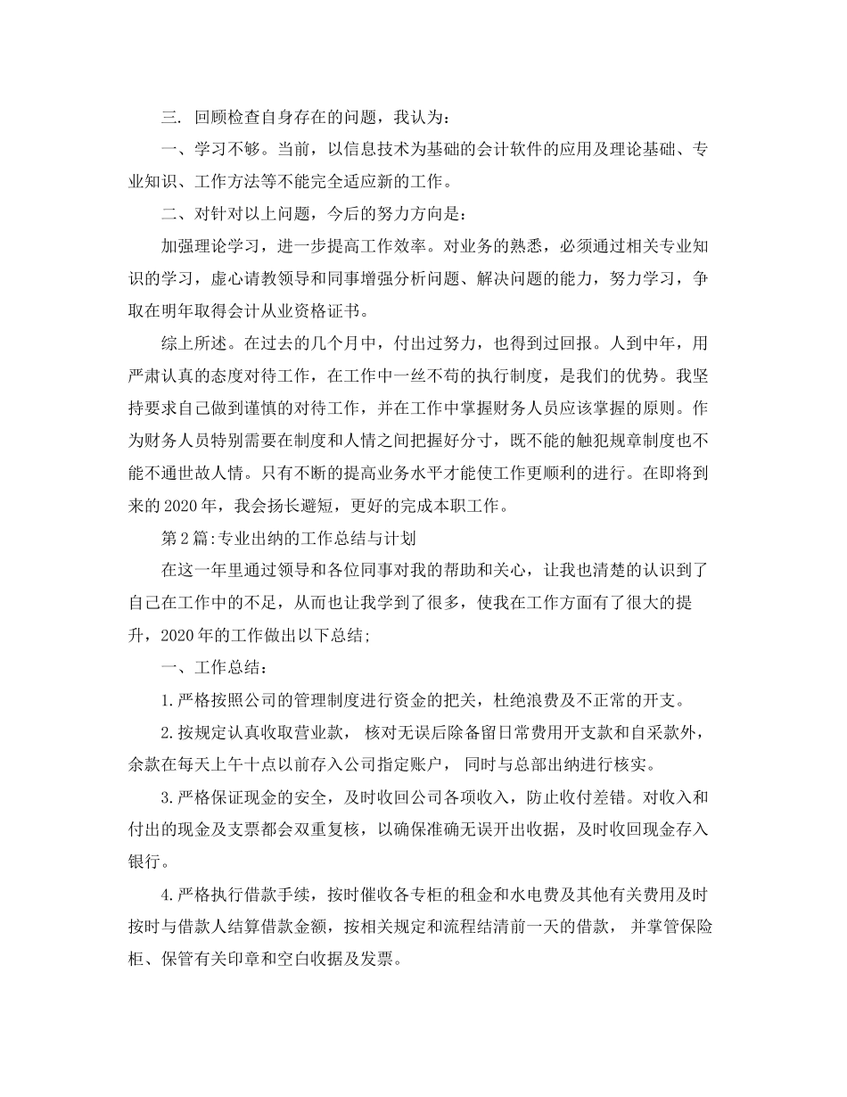 个人工作总结出纳的工作总结与计划_第2页