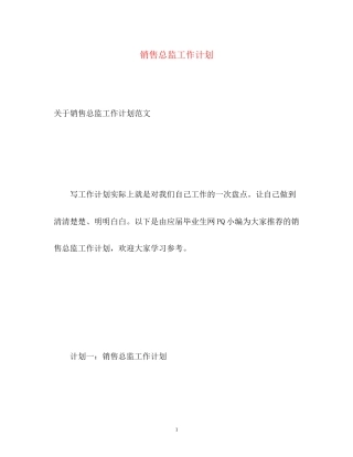 销售总监工作计划5