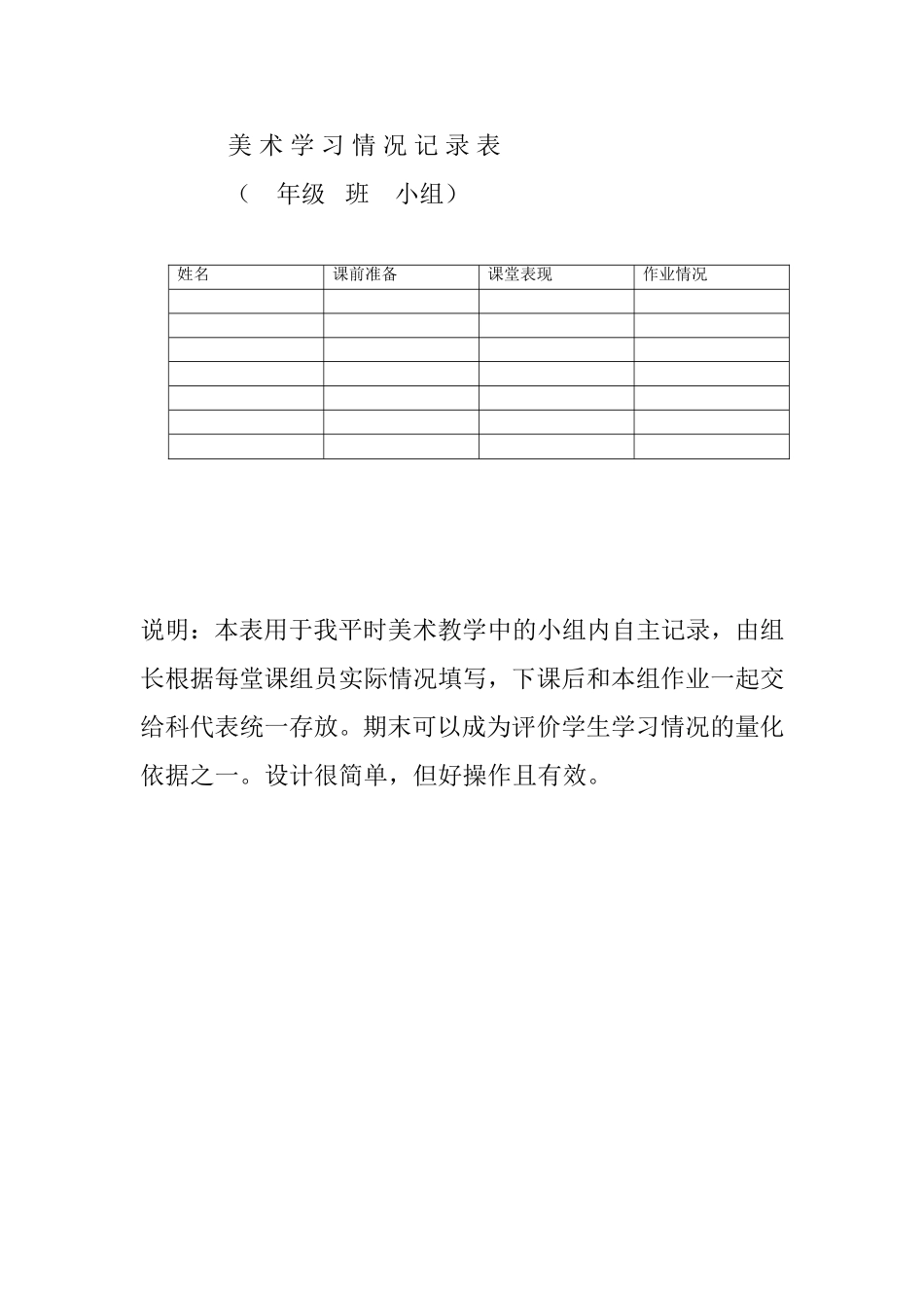 美术学习情况记录表_第1页