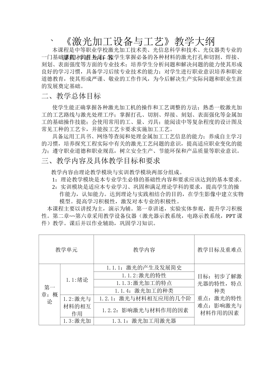 激光加工设备与工艺教学大纲_第2页