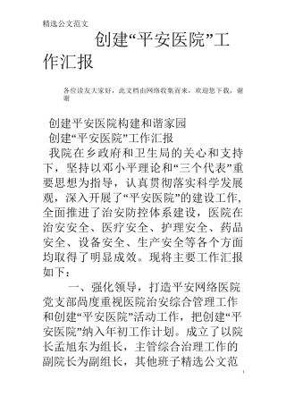 创建“平安医院”工作汇报