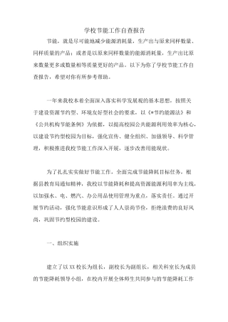 学校节能工作自查报告