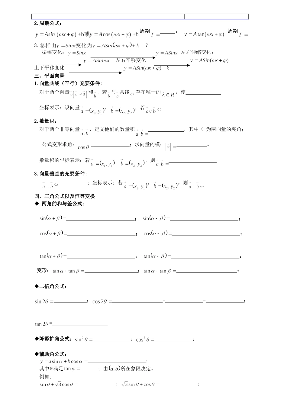 高中数学必修四公式练习_第2页
