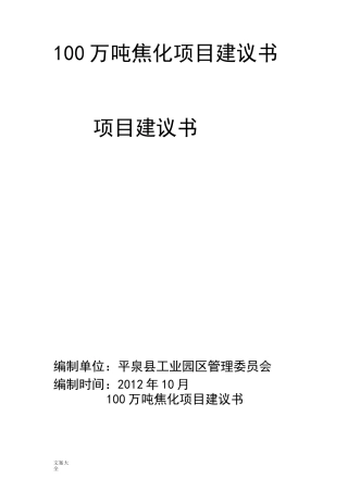 100万吨焦化项目建议书