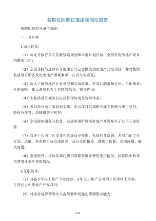 房地产各职位描述及任职要求