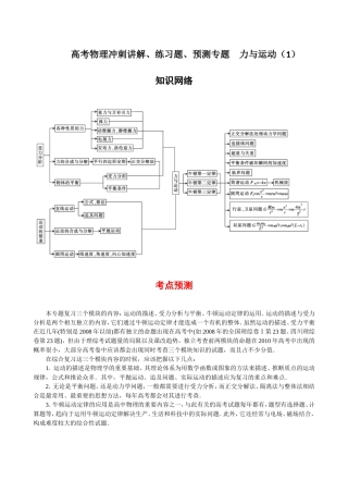 高考物理冲刺讲解力与运动