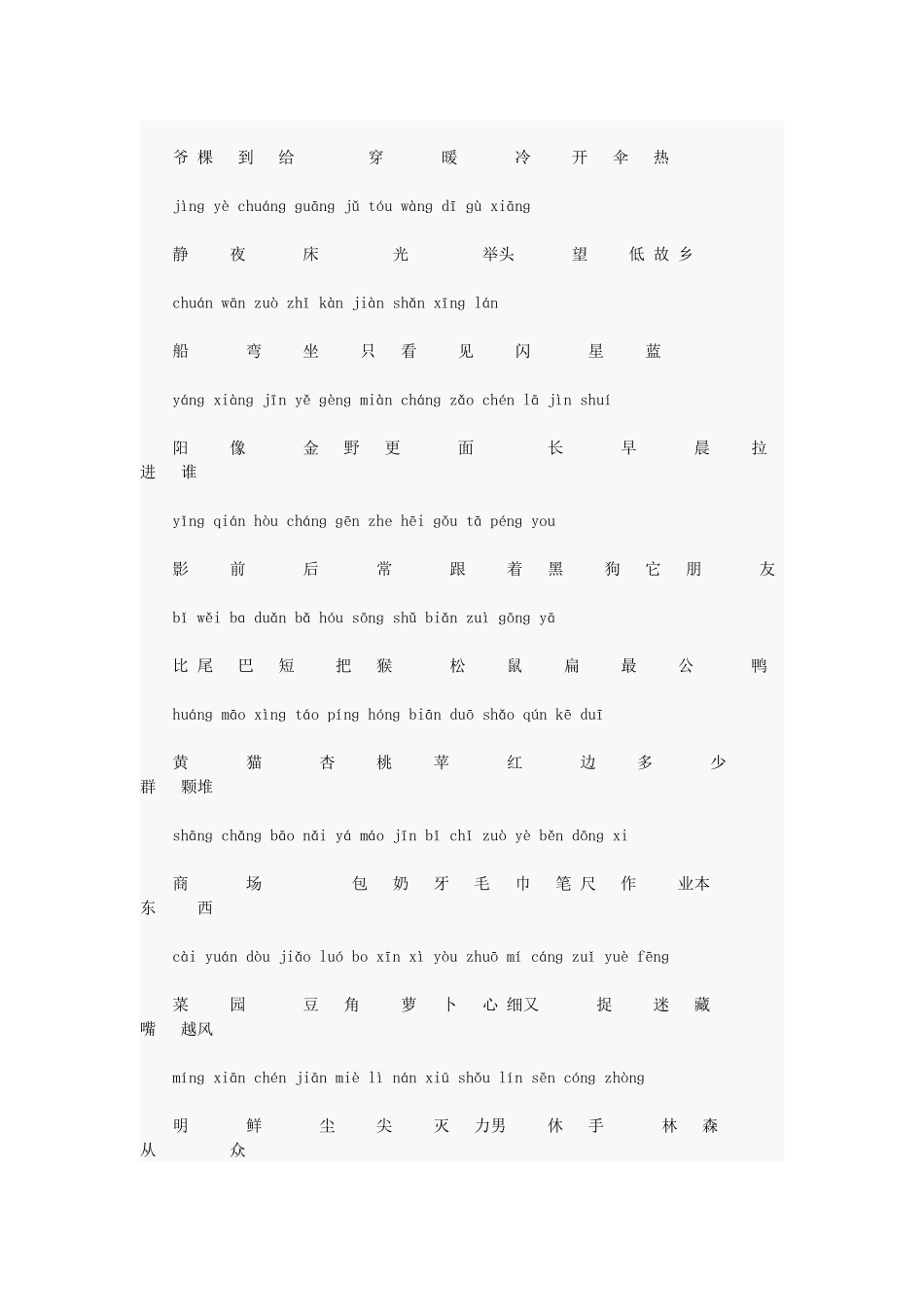 人教版一年级语文上册生字表1_第3页
