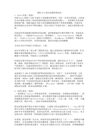 国际进口十大品牌床垫排名