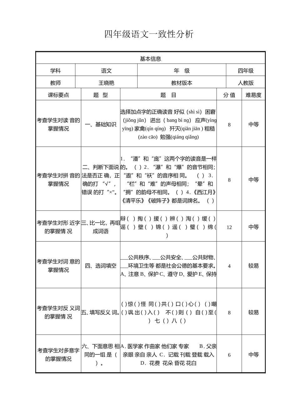 四年级语文一致性分析_第1页
