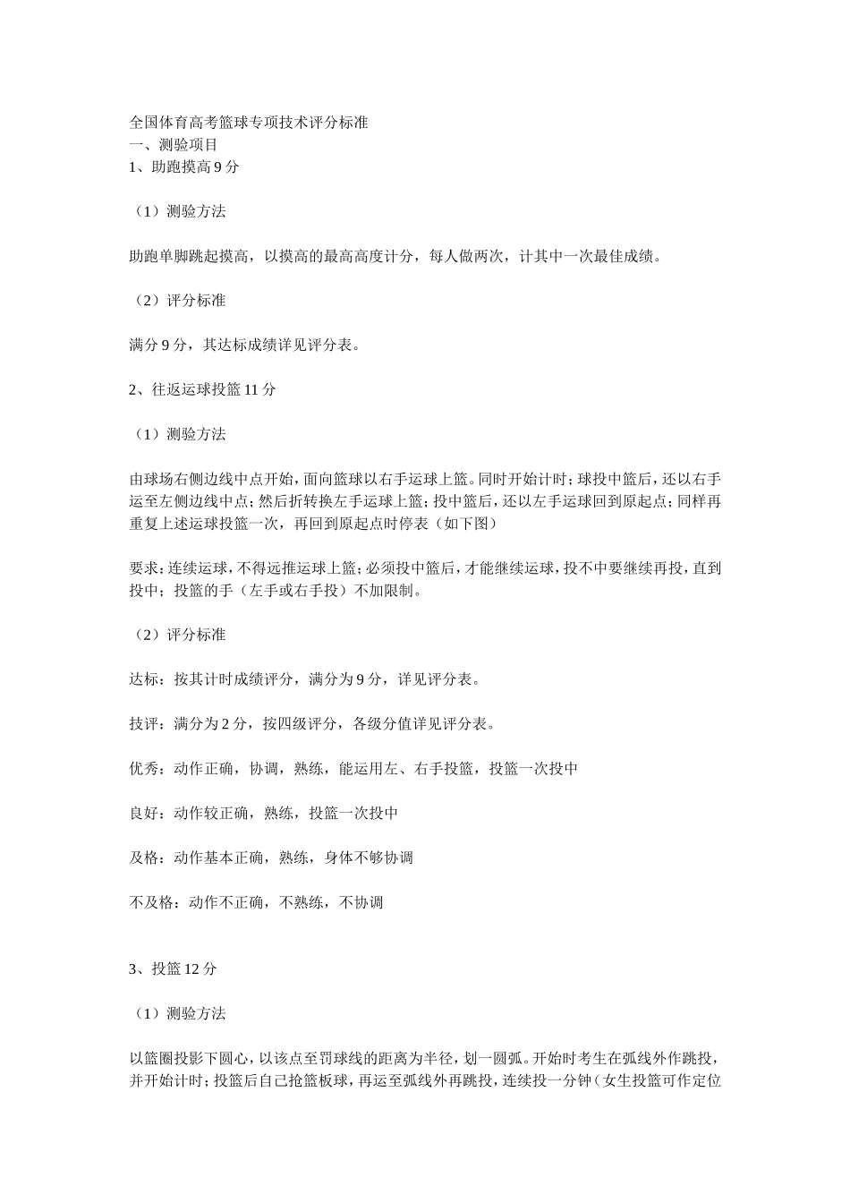 全国体育高考篮球专项技术评分标准_第1页