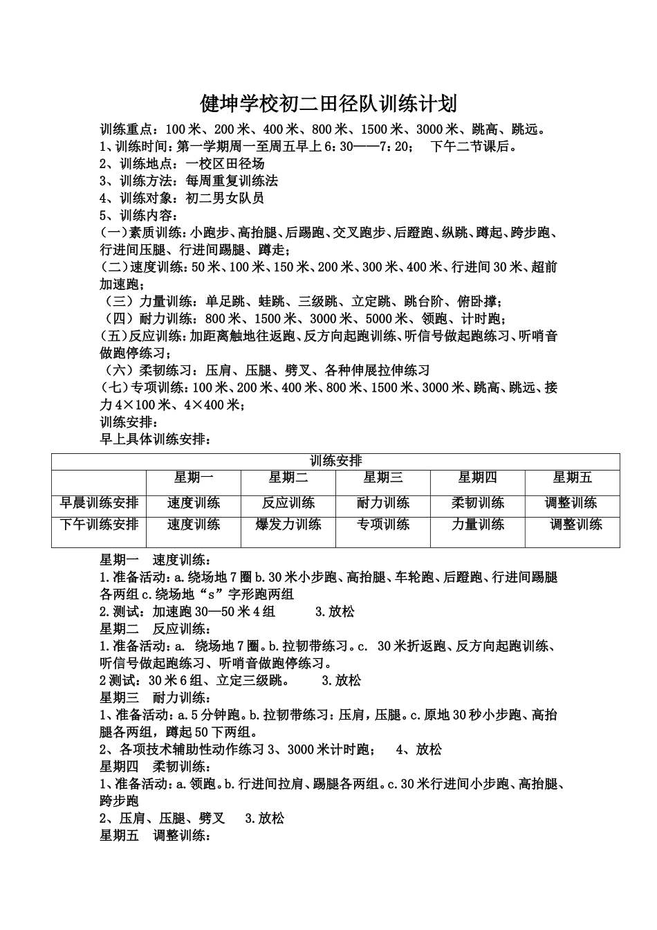 初二学生训练内容及计划_第1页