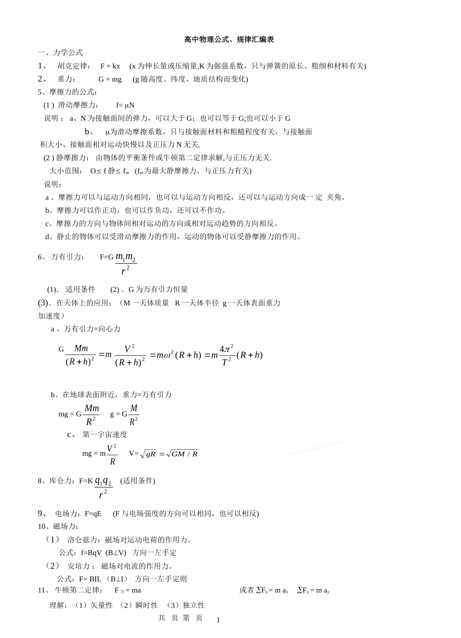高中物理公式大全[1]_第1页