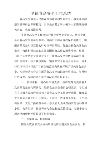 乡镇食品安全工作总结