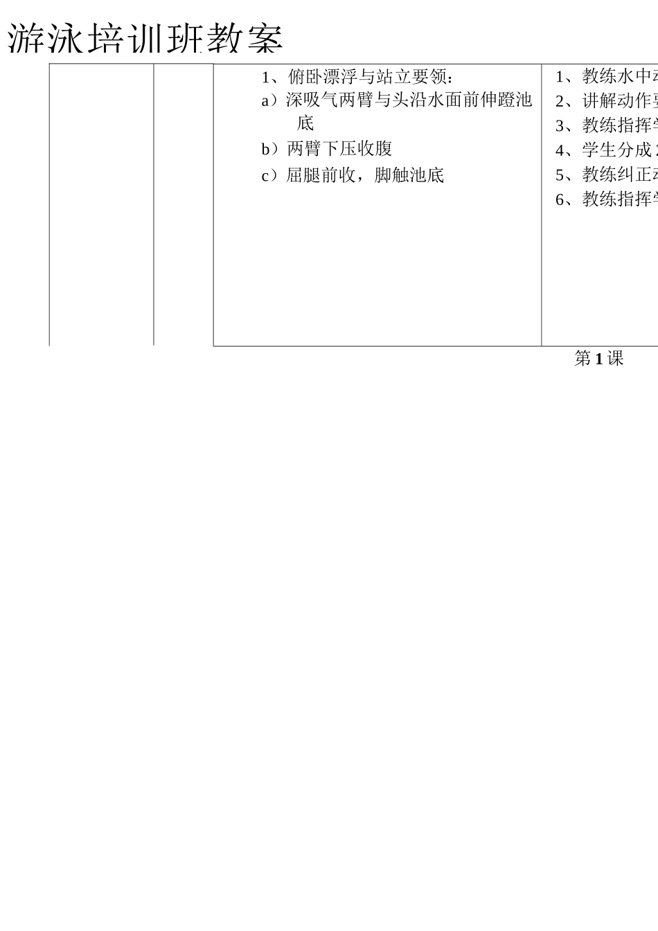 俱乐部游泳培训中心游泳培训班教案_第2页
