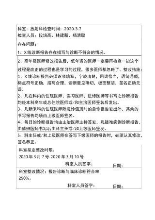 医疗质量改进反馈表