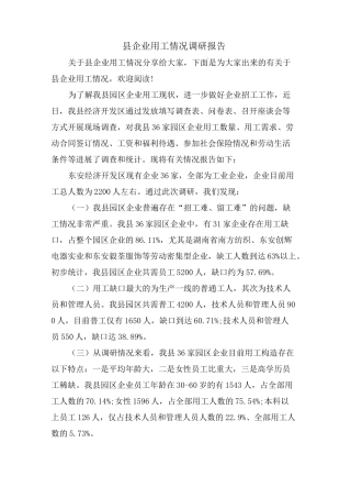 县企业用工情况调研报告