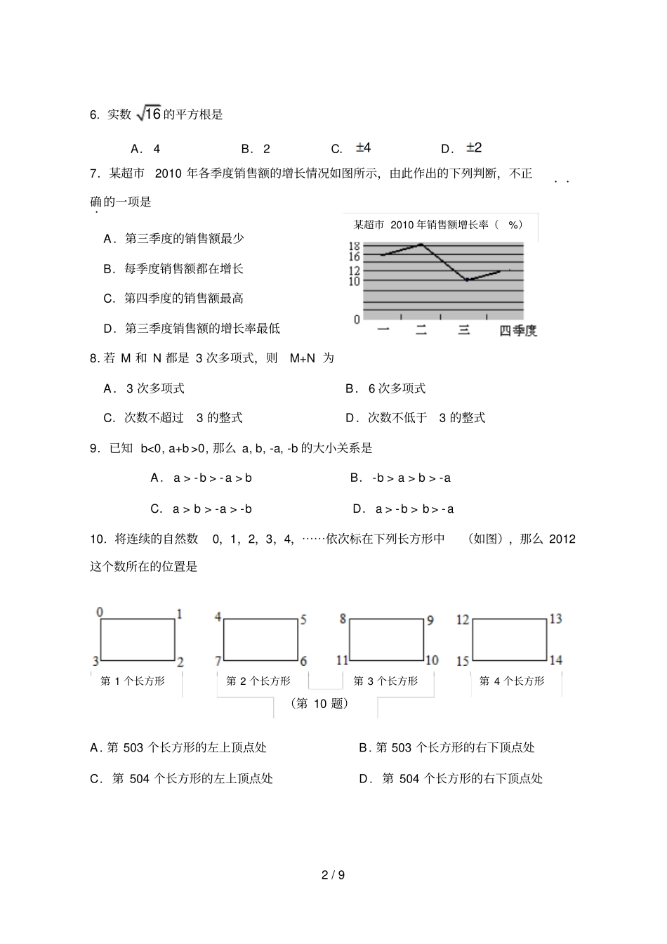 ——学第一学期上城区数学期末试题卷及答案_第2页