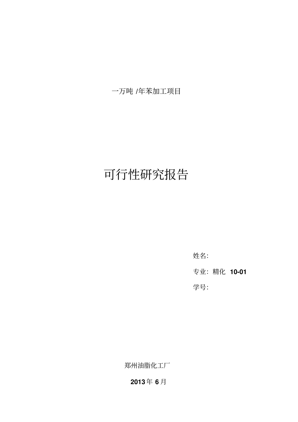 一万吨年苯加工项目可行性研究报告_第1页