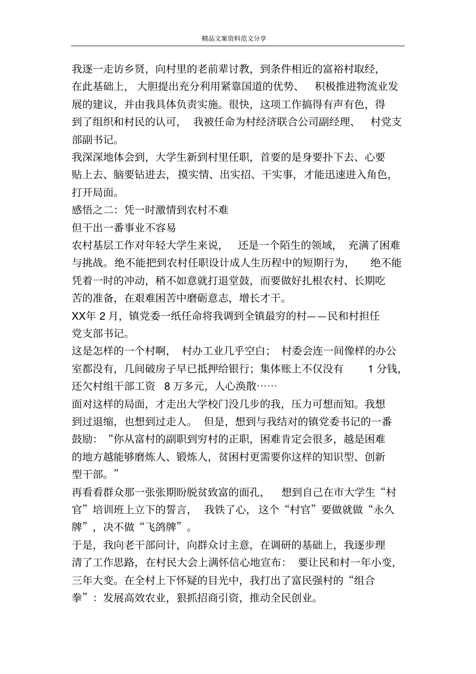 一个大学生村官得创业感想-精品文案范文_第2页