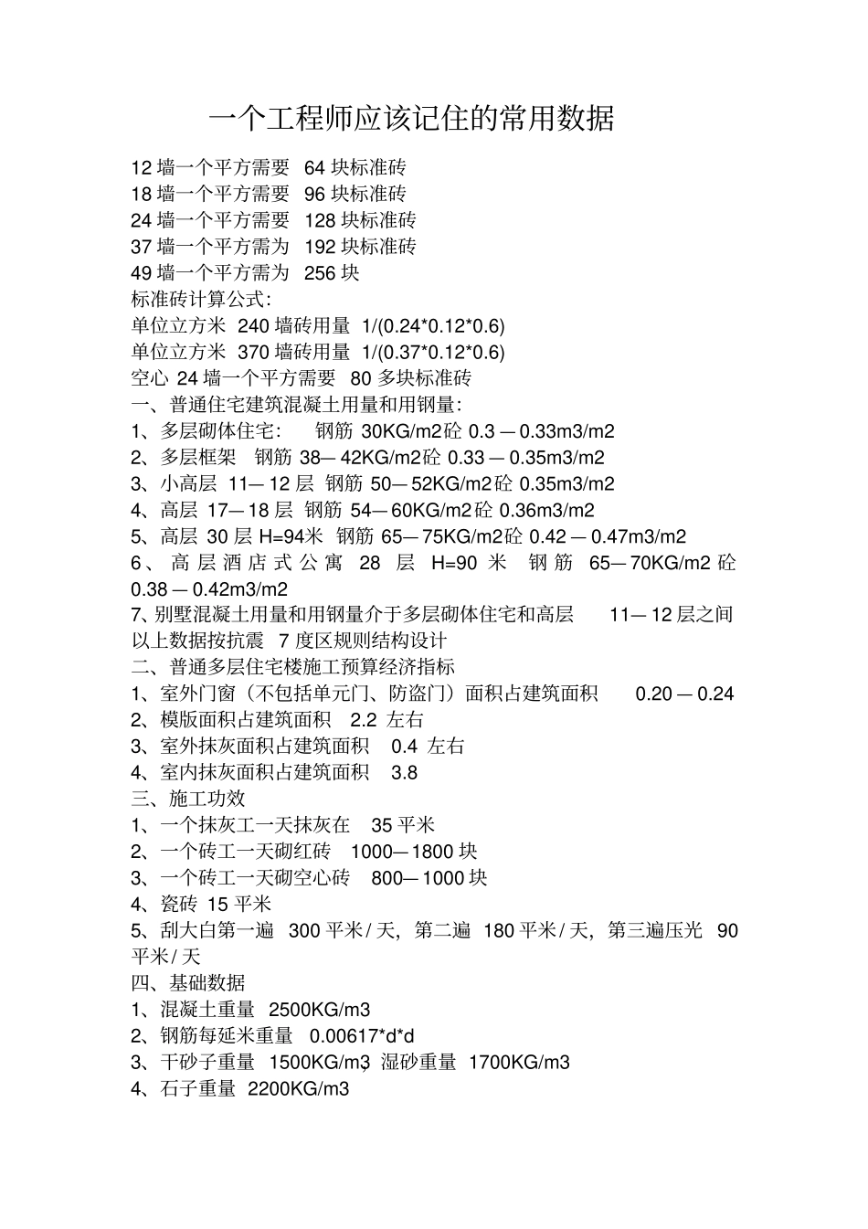 一个工程师应该记住常用数据_第1页
