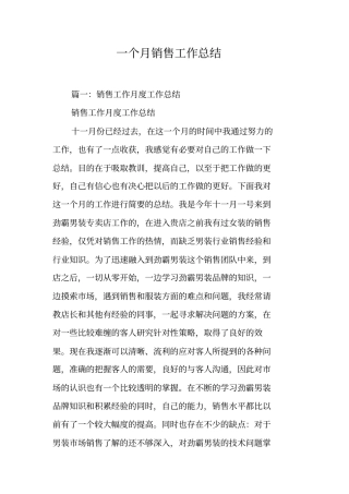 一个月销售工作总结工作范文