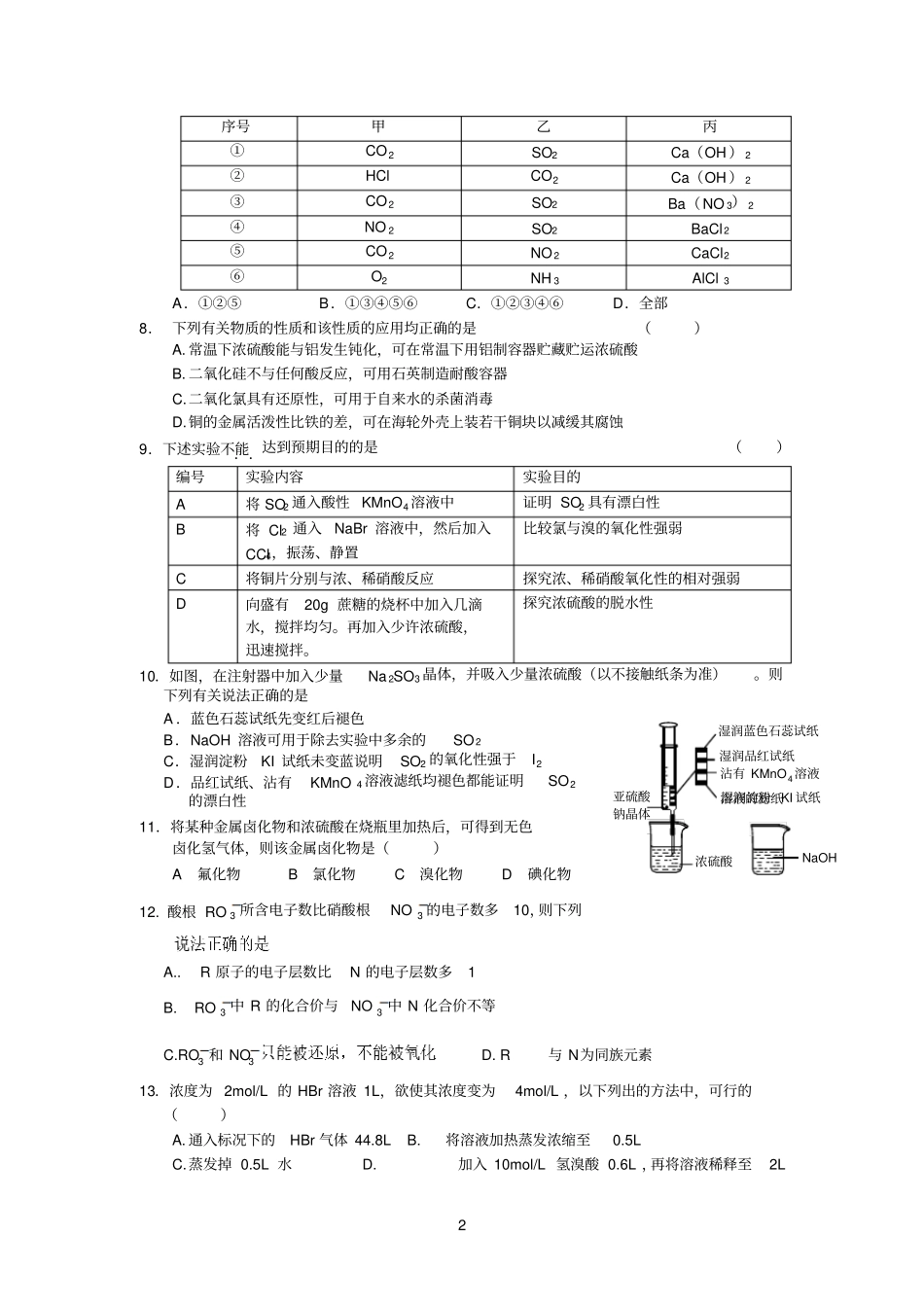 一中、十中联考化学20110_第2页