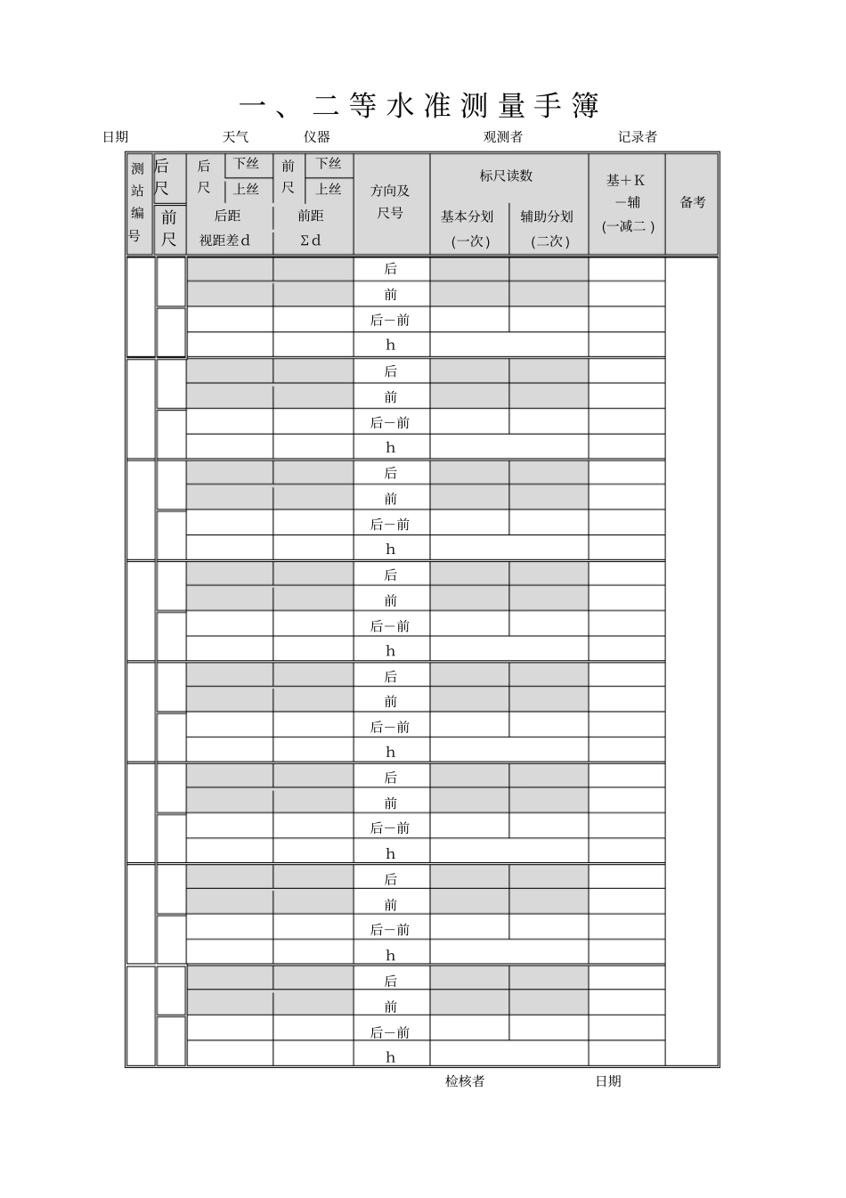 一二等水准测量手簿_第1页