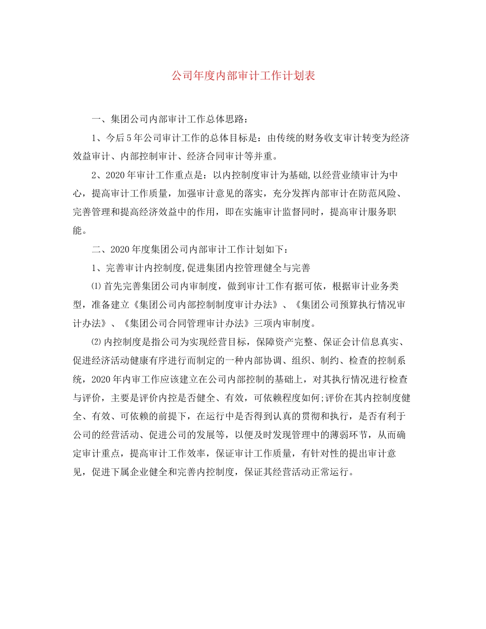 公司年度内部审计工作计划表_第1页