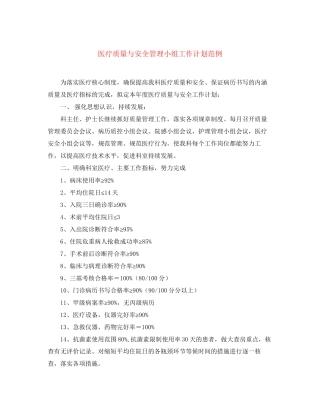 医疗质量与安全管理小组工作计划范例