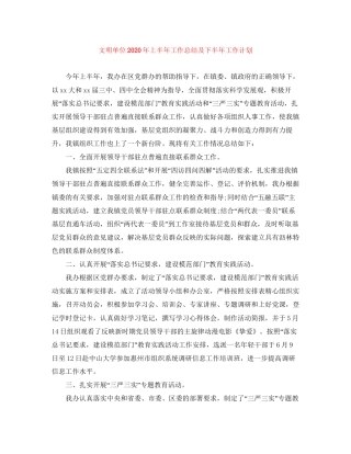 文明单位年上半年工作总结及下半年工作计划