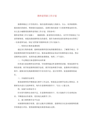 教师老带新工作计划