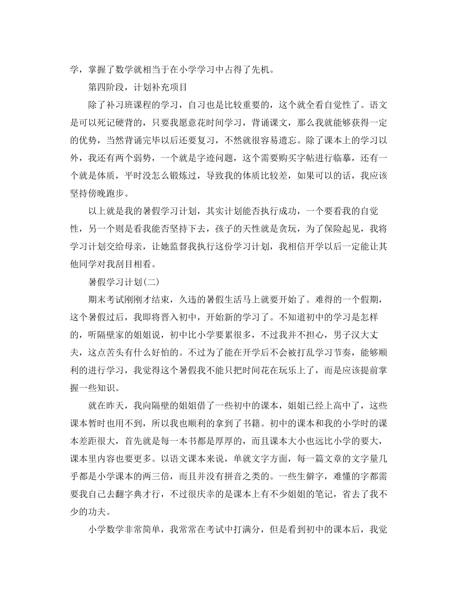 小学生的暑假学习计划_第2页