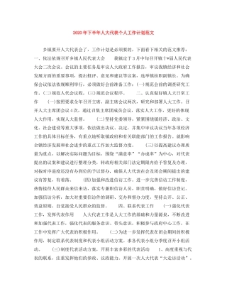 2020年下半年人大代表个人工作计划范文