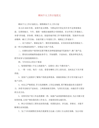 顾问个人工作计划范文