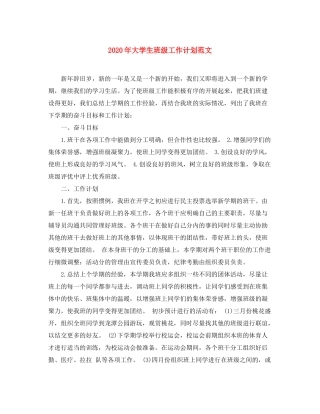 2020年大学生班级工作计划范文