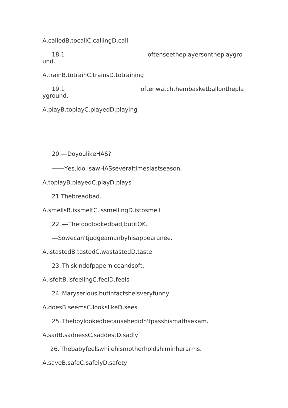 中考英语感官动词与连系动词强化练习_第3页