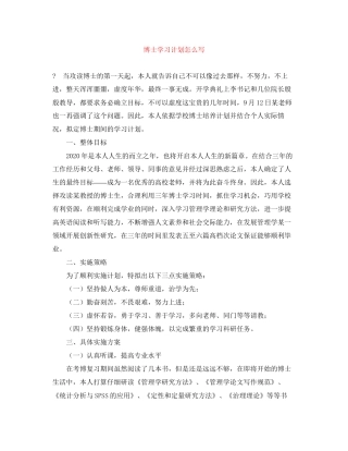 博士学习计划怎么写